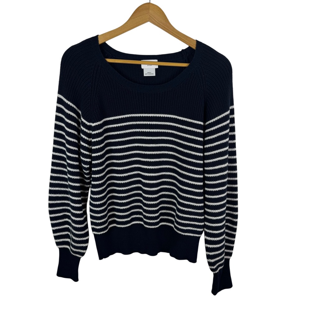 Marella Sport Striped Cotton Knit Sweater‎ Large Navy Nautical Coastal Pullover